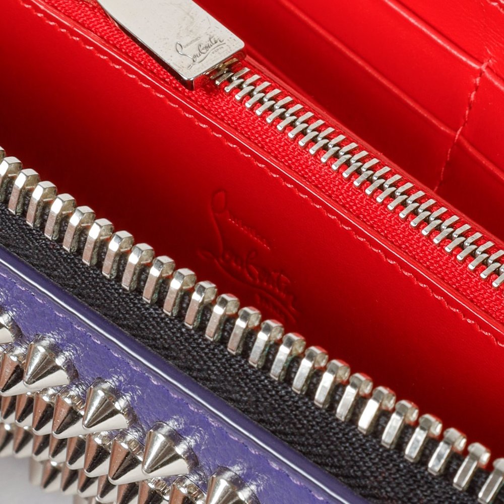 *SOLD* Christian Louboutin Purple Calfskin Spiked Zip Wallet - Picture 8 of 9